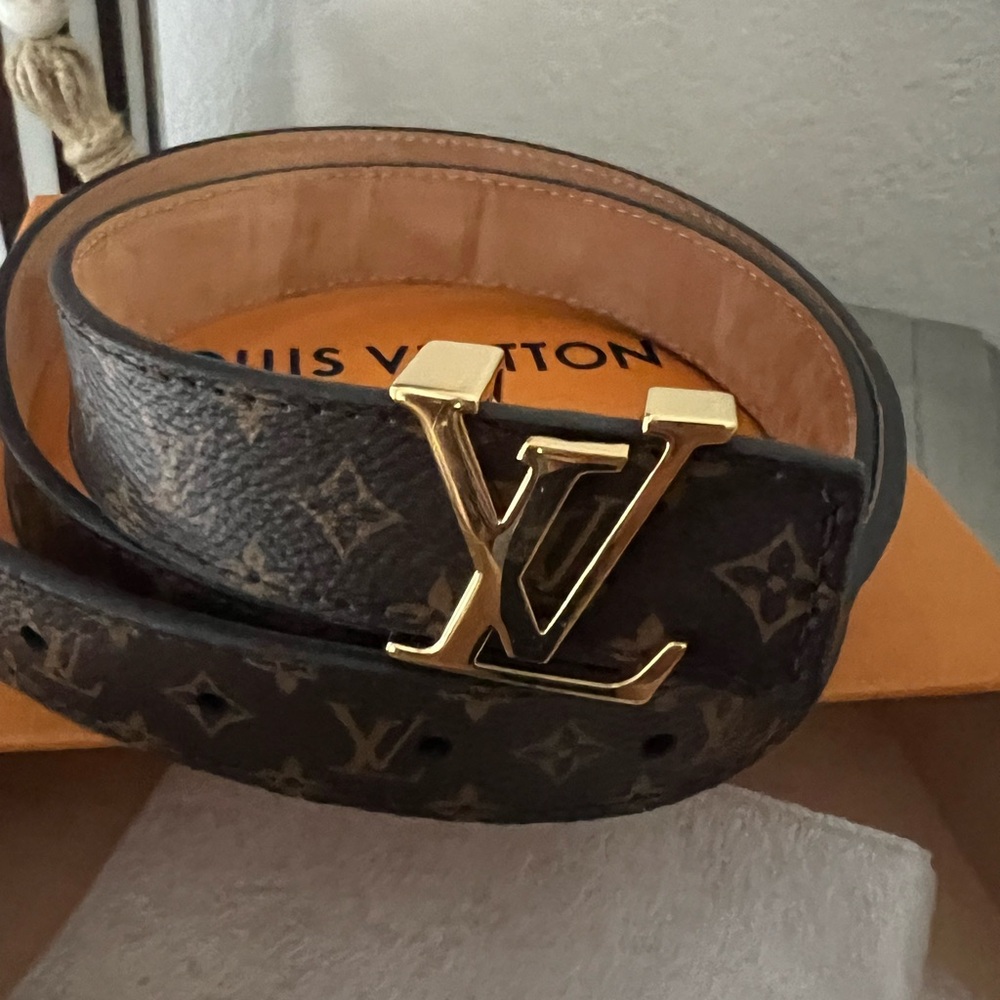 Louis Vuitton Black Belt with Gold Buckle Initials